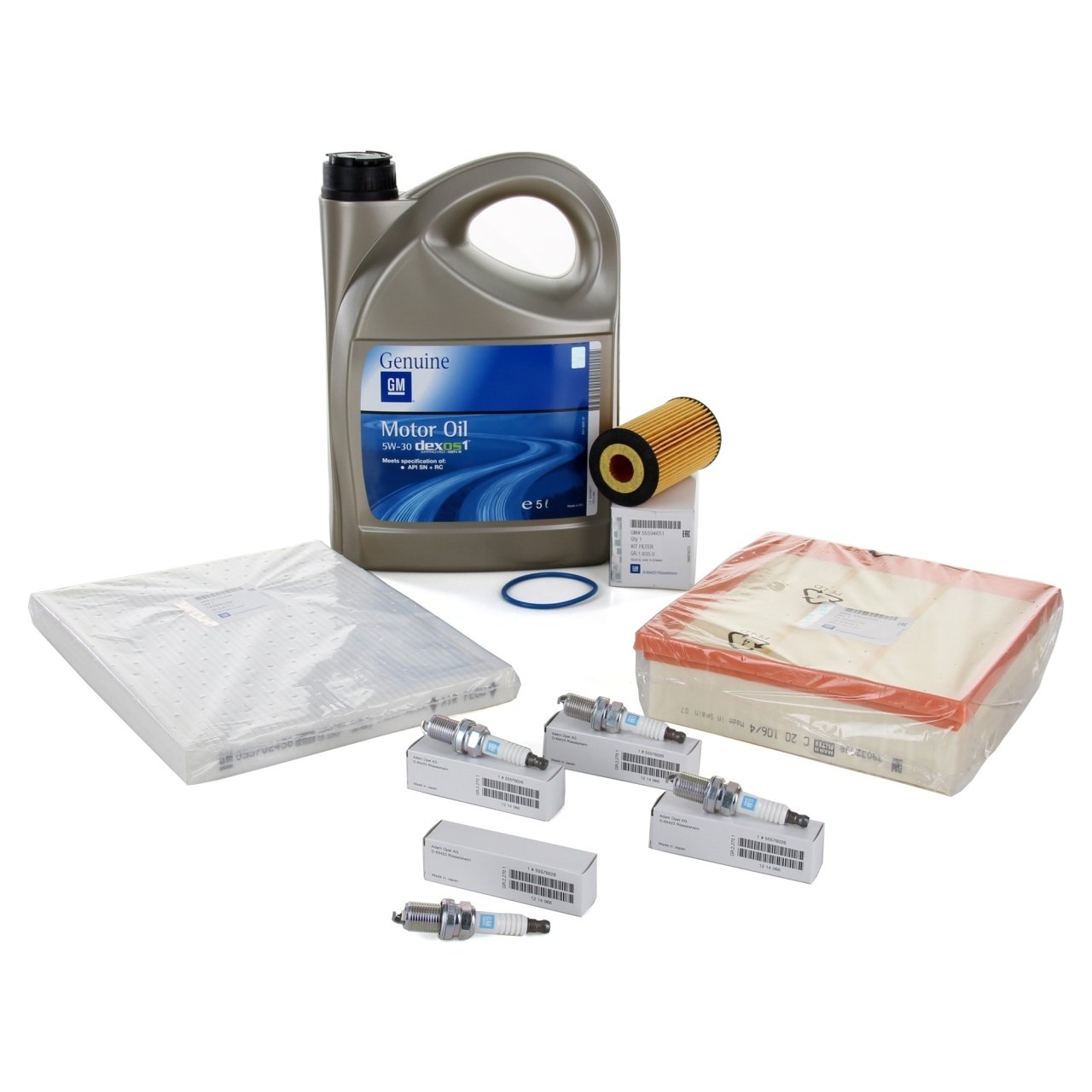 ORIJINAL Opel muayene kiti + 5L 5W30 Dexos1 Gen2 motor yağı + 4x buji CORSA